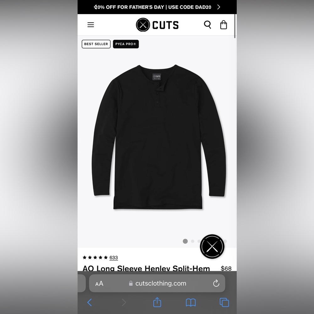 CUTS split hem long sleeve Henley